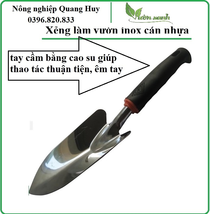 Xẻng mini làm vườn lưỡi inox cán đen hàng cao cấp, chắc bền tiện sử dụng